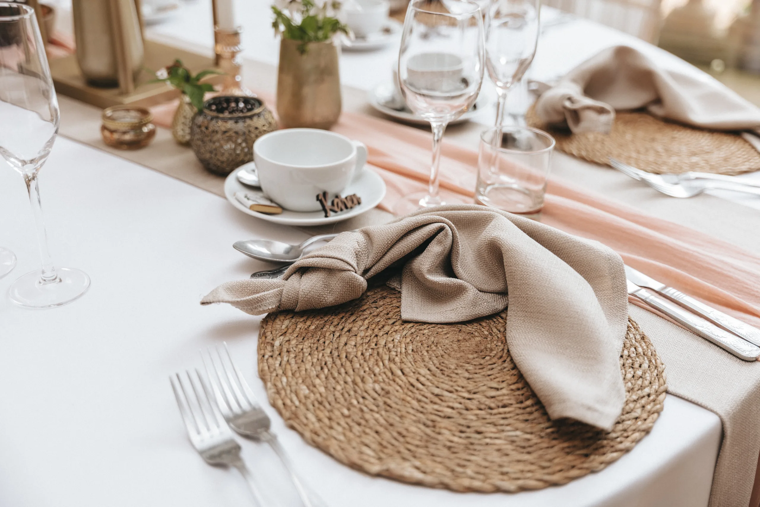 A table setting with elegant silverware for a wedding in Lincolnshire.
