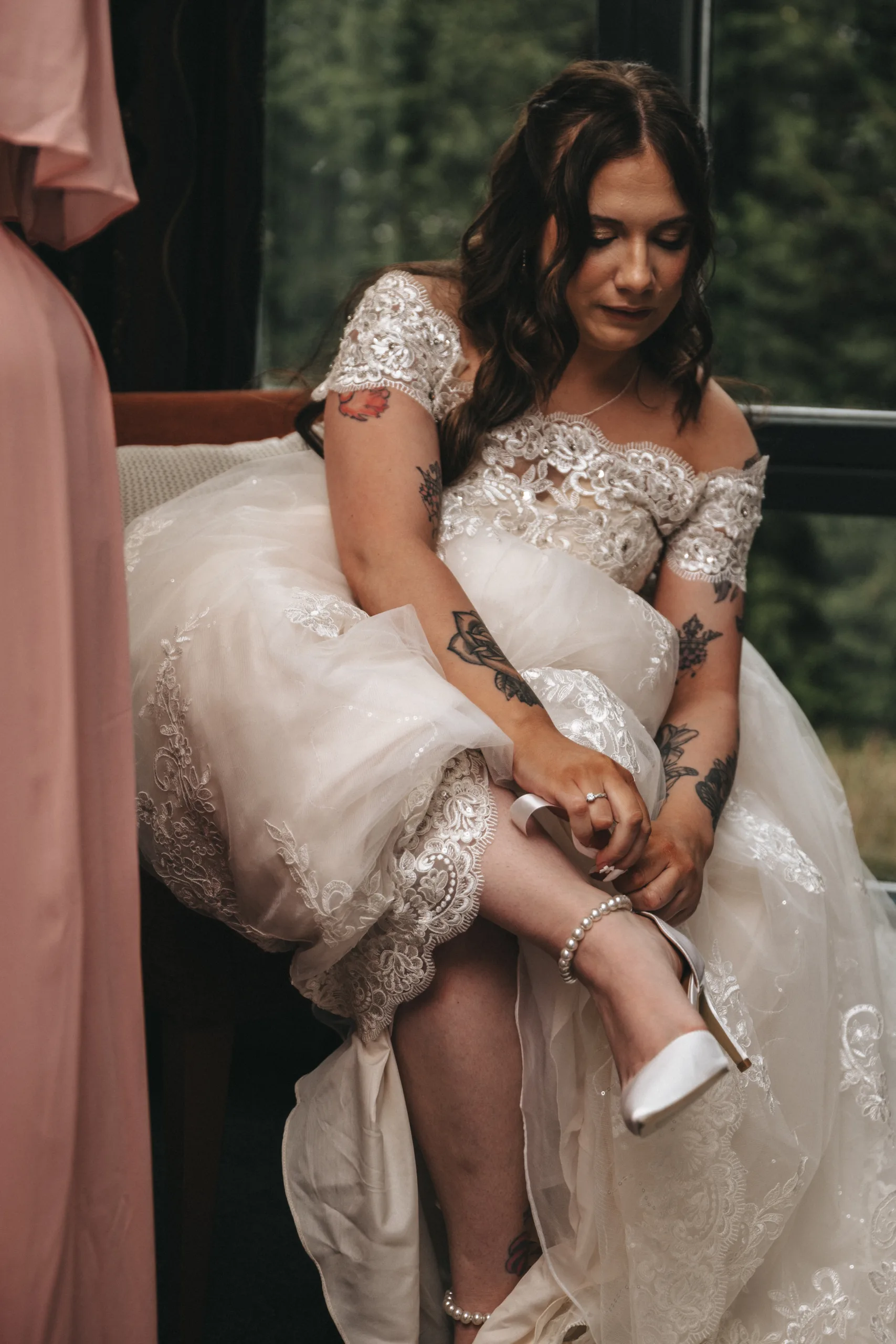 A woman in a wedding dress.
