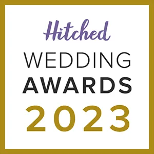A white square features the words “Hitched WEDDING AWARDS 2025.” “Hitched” is in a purple script font, while the other words are in bold black and gold letters. The image is framed by a gold border, perfect for your Page Footer. © Aimee Lince Photography - Wedding photographer in Lincolnshire, Yorkshire & Nottinghamshire