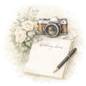A delicate watercolour illustration of a leafy vine with soft green and beige leaves, set against a light, textured background. © Aimee Lince Photography, Wedding photographer in Lincolnshire